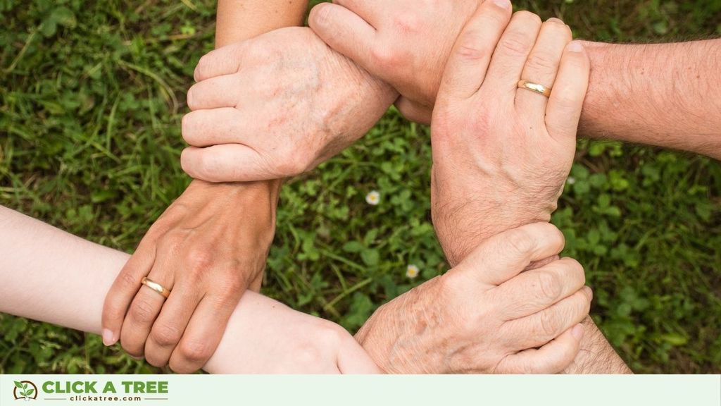 6 Hands holding each other. New Year's Resolution.
